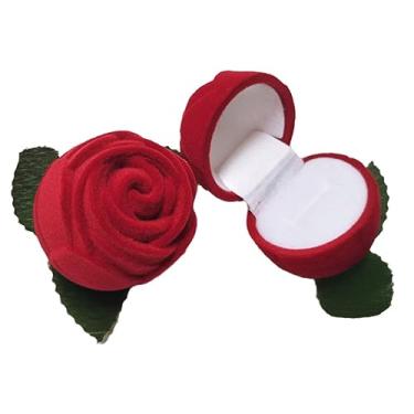 Imagem de ZJchao Caixa de Anel de Flor Realista Romântico Vermelho Rosa Anel Caso Com Folhas de Haste para Proposta Aniversário Casamento Jóias Presente Plástico 11x2x2 Polegadas