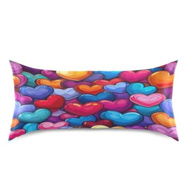 Imagem de ATTX Fronha de cetim com estampa de corações de amor coloridos com fecho de envelope, macia e refrescante para cabelo e pele, tamanho king size 20 x 40 polegadas (8)