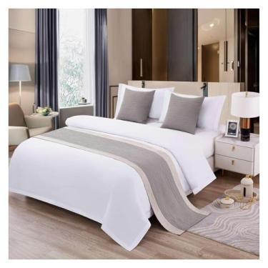 Imagem de Cachecol para cama de hotel, cor sólida, confortável, protetor de cama de algodão e linho, colcha decorativa para quarto, toalha de cama para solteiro, queen, tamanho king, cinza||50 x 180 cm para