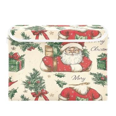 Imagem de SEHANY Linda caixa de armazenamento de Papai Noel de Natal com tampas e alças, organizador de cestas de armazenamento de tecido dobrável, caixas de armazenamento de cubos grandes para roupas, cobertor