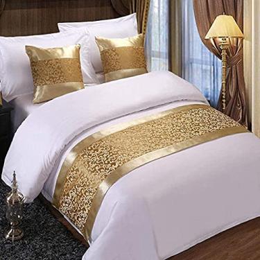 Imagem de HSTANGKY Cachecol de cama de hotel luxuoso cetim jacquard toalha de cama moderna colcha decorativa sem desbotamento proteção de cama para solteiro queen king tamanho dourado 2||50 x 210 cm para cama