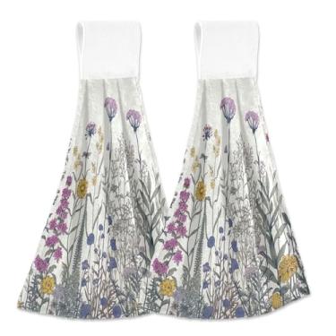 Imagem de xigua Conjunto de 2 toalhas de cozinha coloridas de flores silvestres, toalhas de cozinha macias e absorventes rápidas com laço para pendurar e adesivos mágicos, toalhas de mão de pano para pendurar