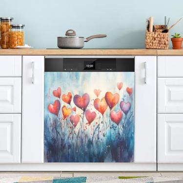 Imagem de ATTX Capa de ímã de lava-louças com estampa de amor | Adesivo decorativo de eletrodomésticos de 58 x 66 cm para armários domésticos e eletrodomésticos #124