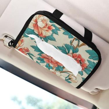 Imagem de SEHANY Porta-lenços de papel de carro floral fofo colorido, caixa de lenços para carro, viseira solar, porta-guardanapos retangular, dispensador de máscara de carro, caixa de lenços para veículos