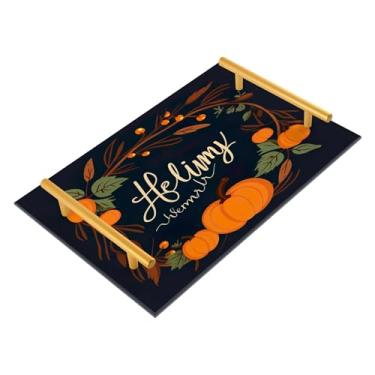 Imagem de xigua Bandeja de banheiro de abóboras de outono com alças bandeja de servir antiderrapante para mesa de centro, organizador de bancada de cabeceira bandeja de decoração de acrílico para decoração de