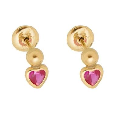 Imagem de Brinco Ouro 18k Bolinha De Coração De Pedra Bebê 2º Furo - Aea Joias, 
