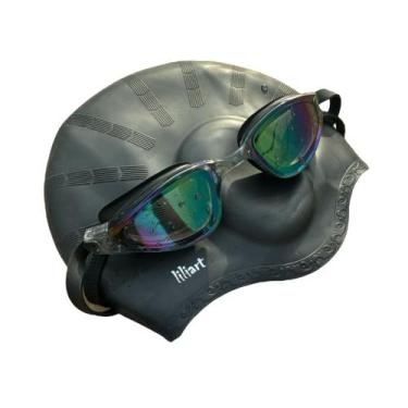 Imagem de Kit Touca Natação Piscina Hidro + Óculos Proteção Uv Adulto, Preto