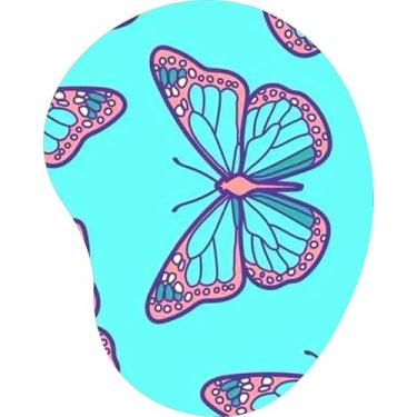 Imagem de Mouse Pad Ergonômico Gota Borboletas Rosa e Azul Fundo Ciano