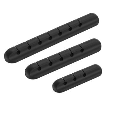 Imagem de Conjunto 3 em 1 preto, clipes de suporte de cabo com compartimentos de 3/5/7, gerenciamento organizador de cabos, autoadesivo de silicone para mesa, cabo de carregamento USB, mesa de cabeceira, fio