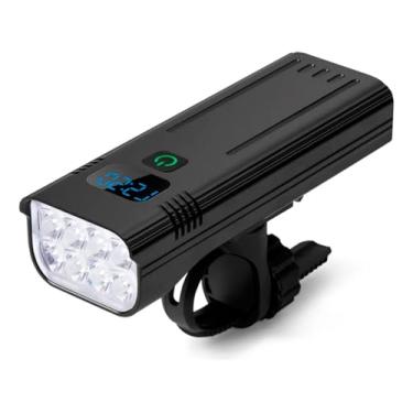Imagem de Farol LED Recarregável para Bicicleta 8 LEDs T6 Alumínio Display Digital Rotação 360° USB Powerbank Luz Branca Suporte Ajustável