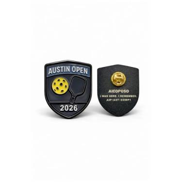 Imagem de AIEOPOSO Broche Austin Open Pickleball – Emblema comemorativo de torneio para jogadores, fãs e voluntários | Broche de lembrança de evento Pickleball para bolsa de remo, mochila e coleção
