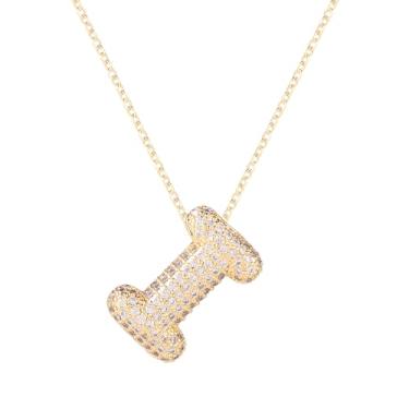 Imagem de Colar feminino, colar com alfabeto dourado, cristal, personalizado, com letras de diamante, pingente de bolha inicial, joia de zircão, presente para mulheres (I)