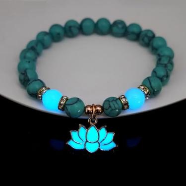 Imagem de Pulseira elástica de 8 mm que brilha no escuro multicolorida com contas espirituais com estampa floral, pulseiras brilhantes unissex para homens e mulheres, Medium, Cordão elástico, Sem Pedra Preciosa