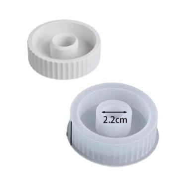 Imagem de Suporte Para Velas Redondo De Concreto Brilhante Com Listras, Molde De