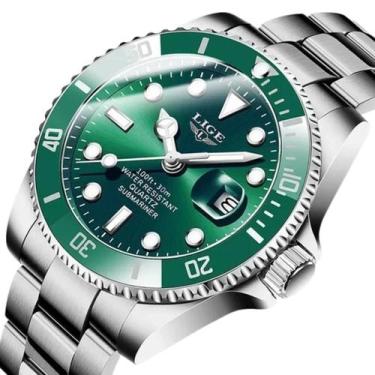 Imagem de Relógio de luxo masculino Lige Submarine fundo verde cassino Aço inox 