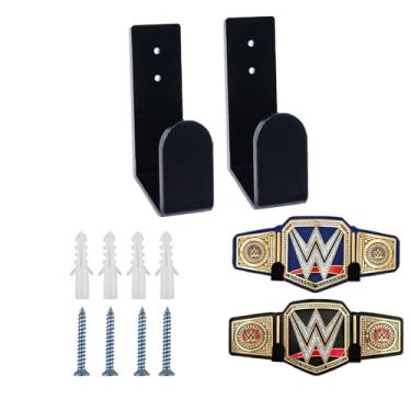 Imagem de QUTHZZHY Conjunto de suporte de parede para exibição de cinto Wrestling Championship, suporte de cinto WWE para adultos e crianças, suporte seguro para presentes e prêmios de luta livre, 2 peças