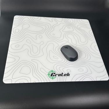 Imagem de Crotek Mouse pad de vidro ultrafino, design de mapa topográfico, espessura de 2,0 mm, estilo de borda chanfrada, tamanho 45 x 40 cm (branco)