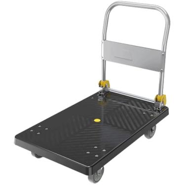 Imagem de Carrinho dobrável de 4 rodas com alça de metal - Caminhão plataforma leve para facilitar a movimentação, transporte, compras, viagens e uso doméstico