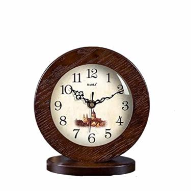 Imagem de Relógio de sala de estar de madeira maciça relógio de mesa mudo moderno quarto relógio de mesa relógio de pêndulo (cor: A, tamanho: 19,5 cm)
