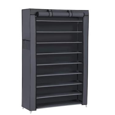 Imagem de HHHJQFAAT Sapateira de 10 camadas com capa à prova de poeira 28 x 88 x 160 cm armário de armazenamento de sapatos organizador de sapatos suporta 40-50 pares de sapatos sala de estar corredor cinza à