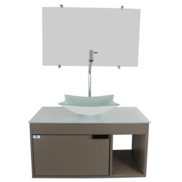 Imagem de Gabinete Armário Banheiro 60cm Cuba Quadrada Branca com Espelho - Cuba