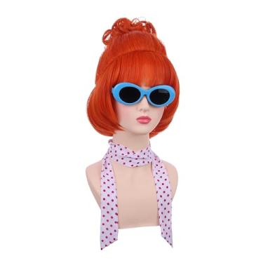 Imagem de Edivd Peruca feminina laranja para adultos curta laranja claro com coque de cabelo sintético resistente ao calor com touca