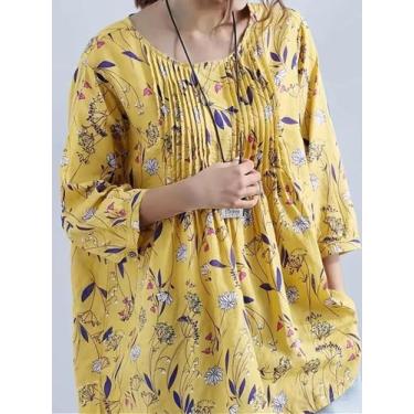 Imagem de Blusa Feminina plus Size Com Estampa Floral, Manga 3/4, Camisa Solta R