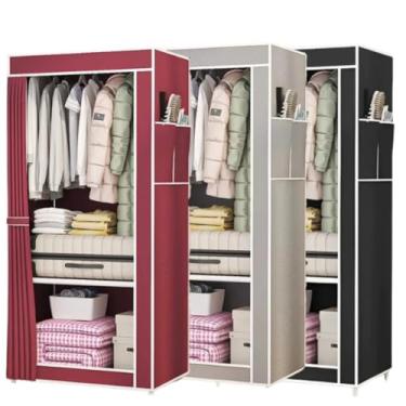 Imagem de Guarda Roupa Dobrável Portátil Closet Organizador Multiuso com Cabideiro e Sapateira(SOLTEIRO,Cinza)