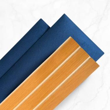 Imagem de Kit Cabeceira Estofada com Ripado em MDF 45x20, Painel Modular para Cama Solteiro Casal Queen e King, Kit Completo(9,Azul Marinho)