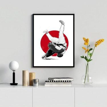 Imagem de Quadro Decorativo Judô 33x24cm - Vidro e Madeira Preta
