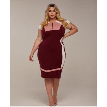 Imagem de Vestido MIDI Plus Size Vânia Moda Evangélica Feminina, Vinho, Único Pl