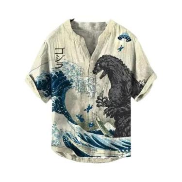 Imagem de Camisa Casual Masculina Com Decote Em V Pequeno, Estampa De Flor De Ma