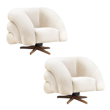 Imagem de Poltrona Giratória Orgânica com Balanço kit 2 Tana Bouclê Bege E03 - D'Rossi