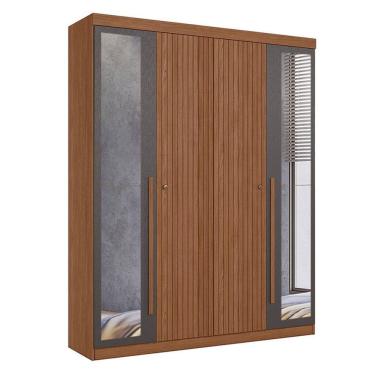 Imagem de Guarda Roupa Casal Ripado 4 Portas Buriti com Espelho Jatobá Grafite Acetinado - Santos Andirá
