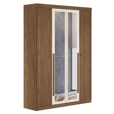 Imagem de Guarda Roupa Casal Ripado 4 Portas Buriti com Espelho Jatobá Areia Acetinado - Santos Andirá