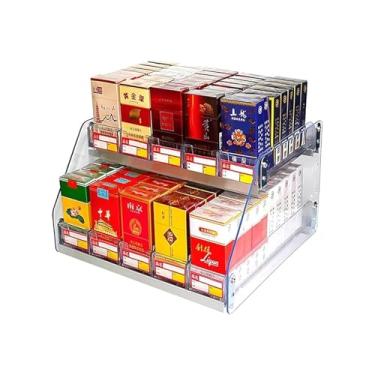 Imagem de Rack de exibição de cigarro de acrílico montado na parede, suporte vertical de varejo com empurrador automático, prateleira de bancada transparente para supermercados e cinemas (33 x 29 cm)
