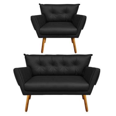 Imagem de Kit 01 Namoradeira e 01 Poltrona Anitta material sintético Pés Palito 