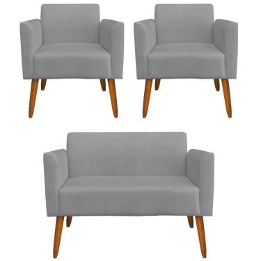 Imagem de Namoradeira E 2 Poltronas Pés Palito Madeira Suede Grafite