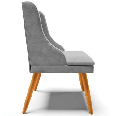 Imagem de Kit 3 Cadeiras Decorativas Sala De Jantar Pés Palito De Madeira Suede Cinza/natural