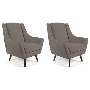 Imagem de Kit 02 Poltronas Pés de Madeira Naomi Veludo Bege Gran Belo