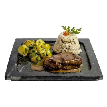 Imagem de Kit Pratos Quadrado Raso Servir Porção Em Pedra Sabão P E G