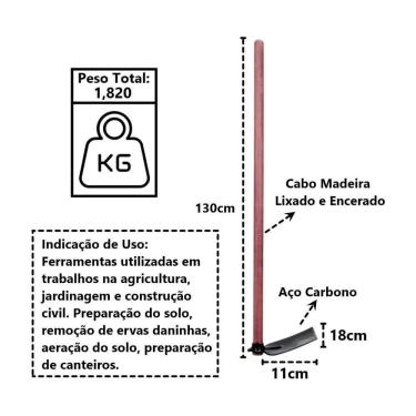 Imagem de Enxadão Sul Em Aço Cabo Madeira Agrícola Jardim Horta 130cm