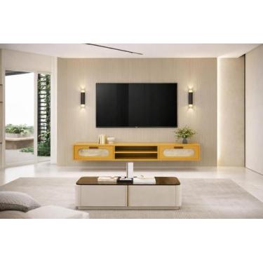 Imagem de Rack Suspenso Santorini MDF 1.80m Estilo Classico Acabamento em Telinh