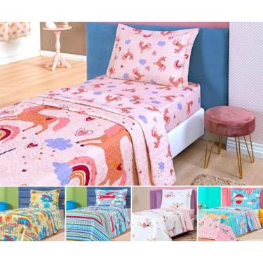 Imagem de Cobre leito menino menina solteiro dupla face colcha matelasse estampa