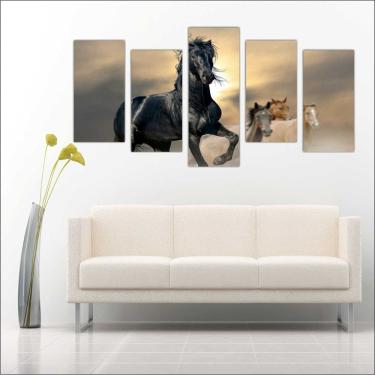 Imagem de Quadro Decorativo Cavalos Mosaico Com 5 Peças Salas G07