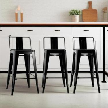 Imagem de Kit 3 Banquetas Iron Tolix Design Industrial Em Aço Com Encosto - DECO