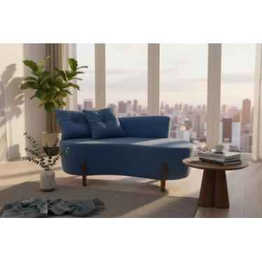Imagem de Namoradeira Sofá Feijão Luna 130cm Orgânica Bouclé Azul Marinho - Mans