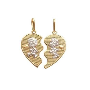 Imagem de Pingente Coração Cara Metade Casal Beijoquinha Com Ródio - Brilhante F