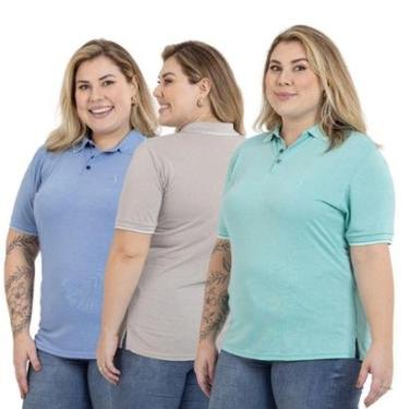 Imagem de Kit 3 Camisa Polo Feminina Plus Size Casual Dia a Dia-Feminino