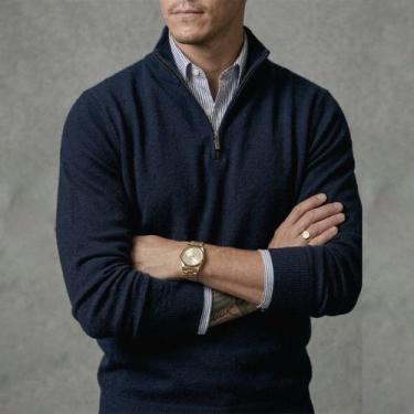 Imagem de Blusa Suéter Meio Zíper com Gola Alta Masculino Manga Longa Inverno Ou